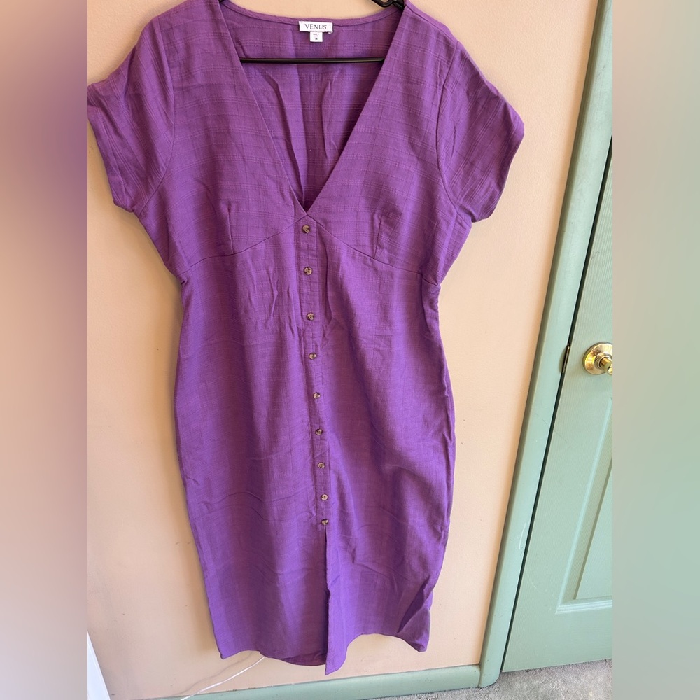 VENUS Purple Button-Front Short Sleeve Tunic Dress